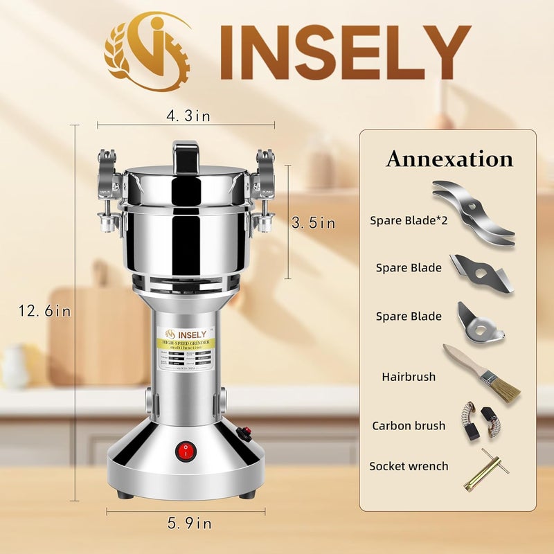INSELY 150g Grain Mill, flour mill grinder for home, Electric Stainless Steel Grain Grinder for Wheat, Spices, coffee,Corn and Other Dry Food Grinders for Kitchen - Image 2